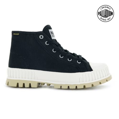 Palladium Pallashock Mid OG High Tops Women's Sneakers Black | UK D652-ICA